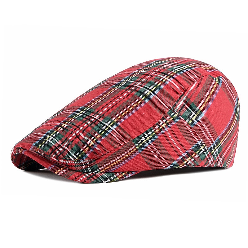 Men's Flat Cap Red Navy Blue Polyester Adjustable Buckle Print Simple 1920s Fashion Holiday Street Dailywear Weekend Plaid Portable Comfort Fashion