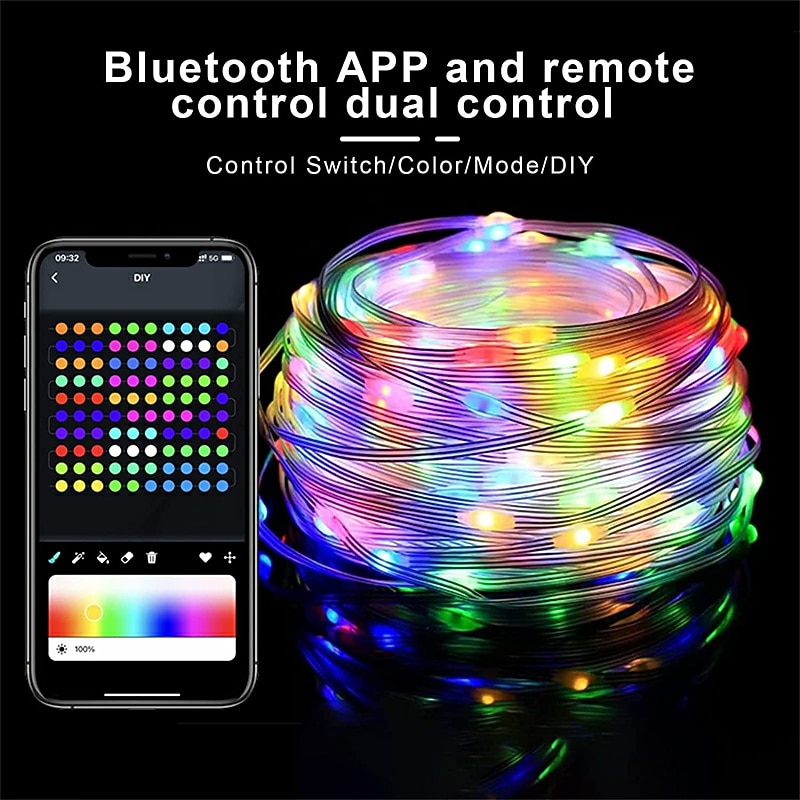Christmas Tree RGBIC LED String Lights - APP Control Color Changing Fairy Lights for Christmas Window Decoration, Wedding, Bedroom, Patio & Garden Decoration