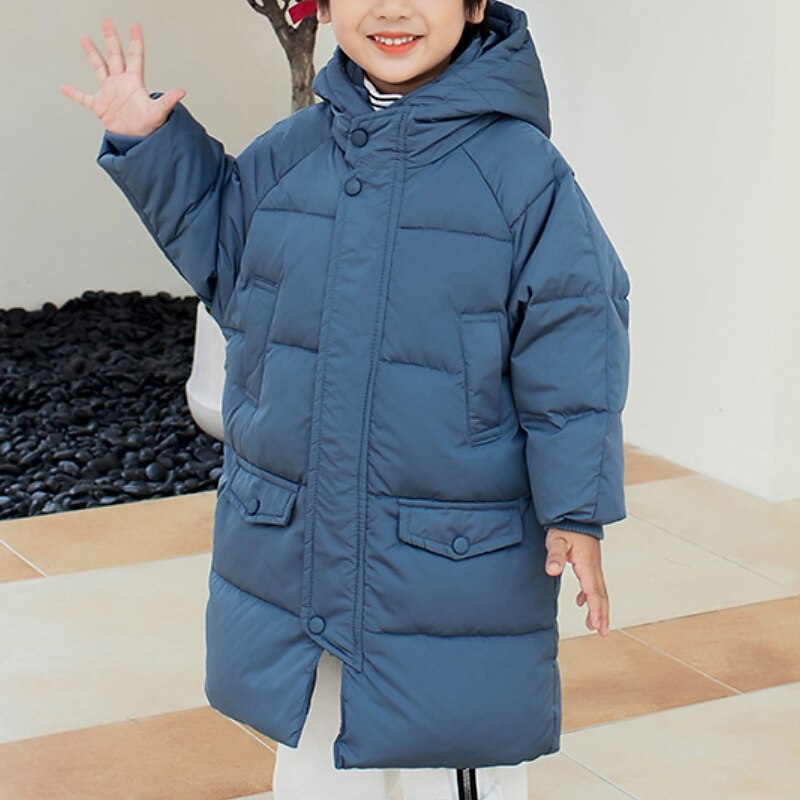 Kids Boys Down Coat Outerwear Solid Color Long Sleeve Zipper Coat Outdoor Cool Daily Black Blue Yellow Winter Fall3