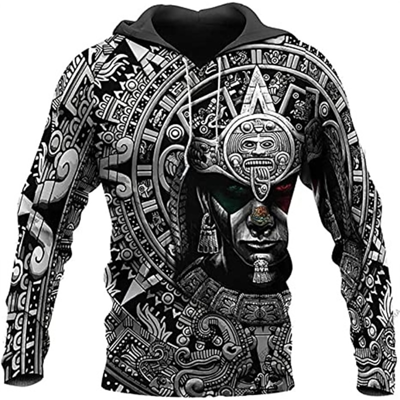 Men's Graphic Tribal Armor Viking Hoodie Hoodies Sweatshirt Sportswear Ethnic Long Sleeve Hooded Casual Daily Holiday Black And White Red Lace up Print Spring &  Fall Designer4