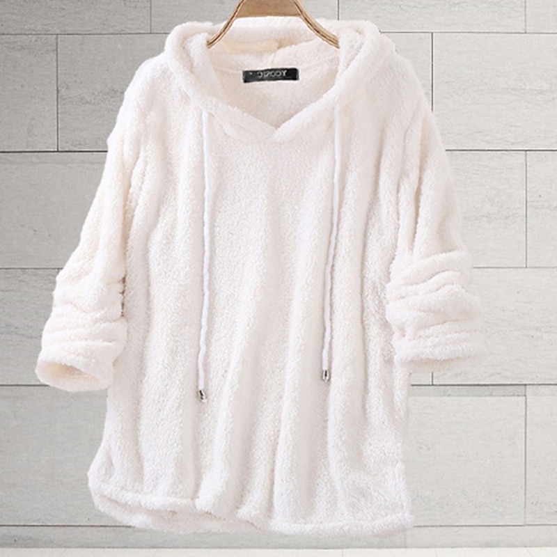 Women's Hoodie Sweatshirt Hoodie Sweatshirt Burgundy Hoodie Teddy Basic Casual Fleece Plain Daily Going out Weekend Hooded Drawstring Long Sleeve Black White Pink Wine Blue Fall Winter Fall