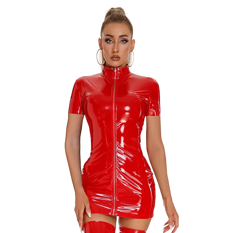 Dance Costumes Exotic Dancewear Pole dance Dress Metal Chain Pure Color Splicing Women's Performance Training Short Sleeve Dropped Polyester PU2