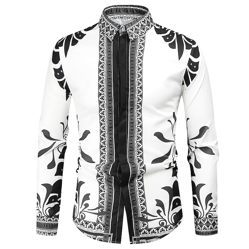 Men's Graphic Shirt Western Shirt Cowboy Shirt Long Sleeve Fashion Designer Classic Daily Holiday Turndown White Red Green Black+White3