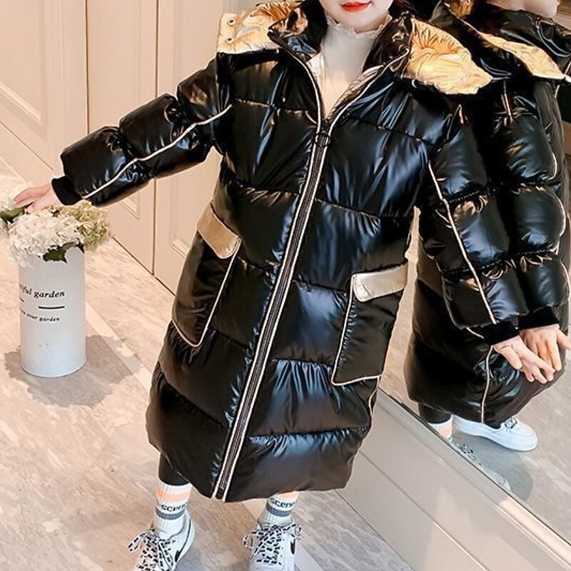 Kids Girls' Down Coat Puffer Jacket Solid Color Fashion Outdoor Cotton Coat Outerwear 4-13 Years Fall Champagne
