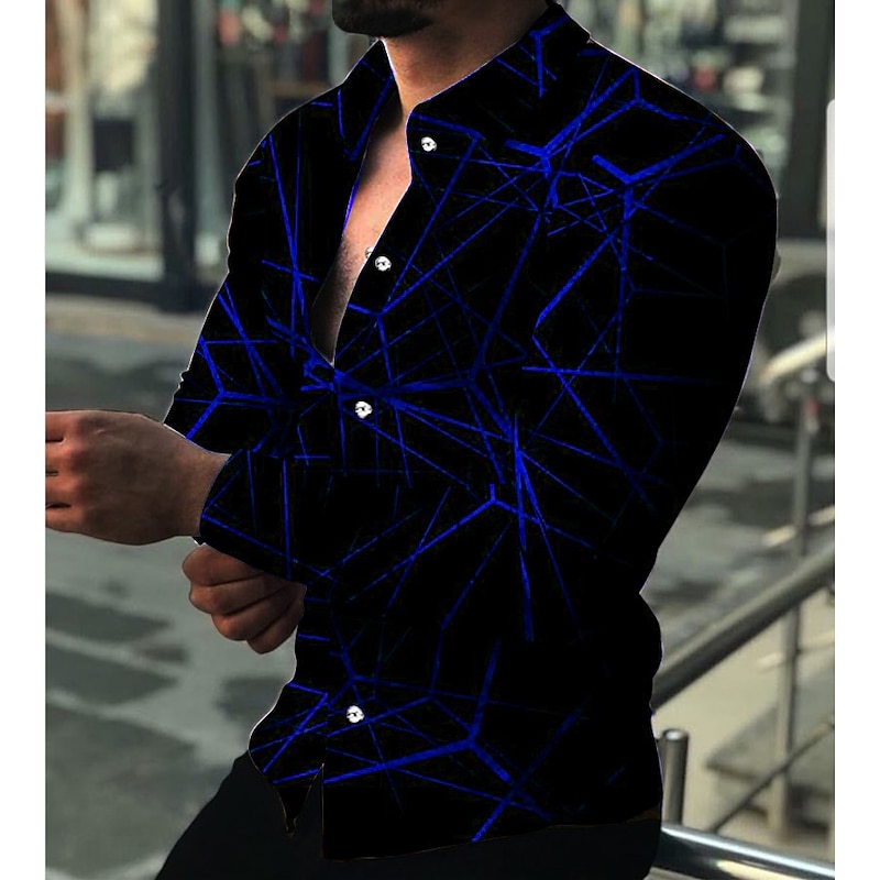 Men's Shirt Dress Shirt Geometric Pattern Outdoor Casual Red Blue Purple Green Long Sleeve Turndown Summer Spring Clothing Apparel Print2