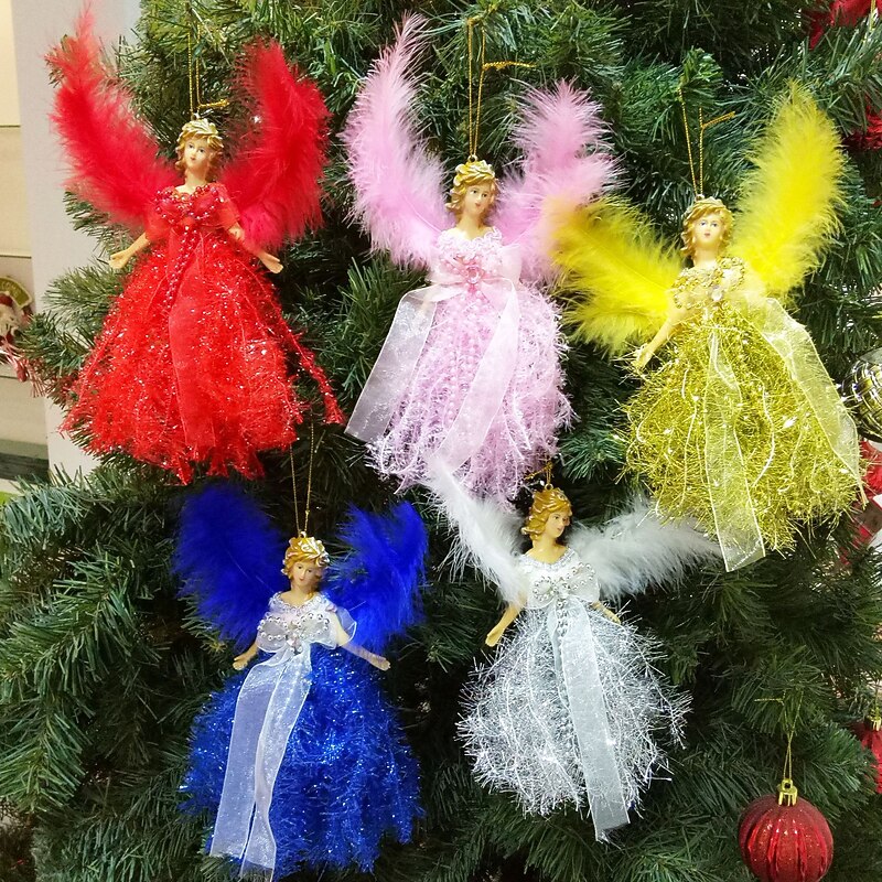 Plush Angel Pendant Nativity Decor Mini Glass Angels Christmas Tree Hanging Christmas Doll Decorations Xmas Angels Ornaments Angels Hanging Ornaments Christmas Theme Angels