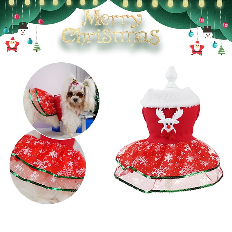 Dog Christmas Outfit Christmas Elk Creative Warm Sequin Dress Personalized Princess Dress Mesh Elegant And Innovative3