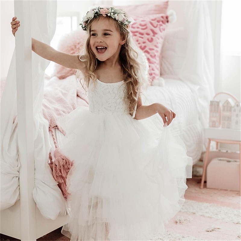 Princess Floor Length Flower Girl Dress First Communion Cute Prom Dress Cotton Blend with Lace Tiered Tutu Fit 3-16 Years dress to impress3