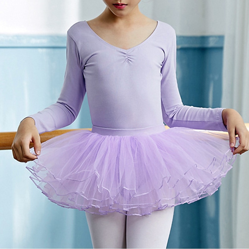 Kids' Dancewear Ballet Skirts Pure Color Splicing Tulle Girls' Performance Training Long Sleeve High Cotton Blend Tulle