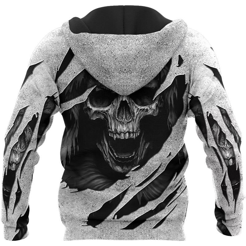 Men's Skull Graphic Prints Hoodie Hoodies Sweatshirt Streetwear Designer Long Sleeve Hooded Daily Sports Gray Print Spring &  Fall Designer2