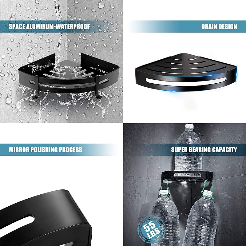 Shower Caddy Bathroom Shelf Space Aluminum Brushed Black and Silvery Wall Mount Triangle Shower Corner Storage Rack Bath Accessories Single Layer4