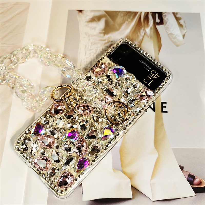 Phone Case For Samsung Galaxy Z Flip 7 Z Flip 6 Z Flip 5 Z Flip 4 Z Flip 3 Flip Bumper Frame Rhinestone Full Body Protective Crystal Diamond PC