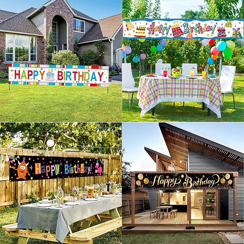 Happy Birthday Banner, Birthday Banner Decorations, Birthday Outdoor & Indoor Hanging Decor, Holidays Party Decor Supplies 300*50cm (10ft*18.9 Inch)2