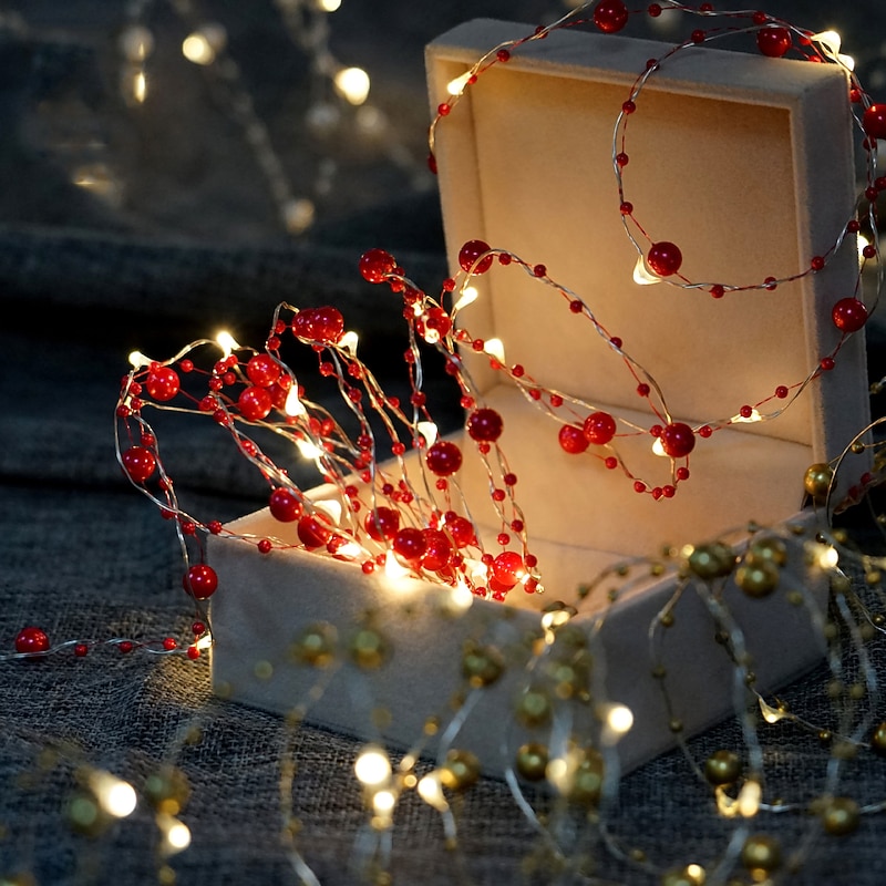 Christmas Red Berry Garland Lights LED Fairy String Lights 5M-50LEDs 3M-30LEDs Christmas Decorations Remote Control Battery Powered 8 Modes Outdoor Waterproof Holiday Lights Birthday Party Decoration4