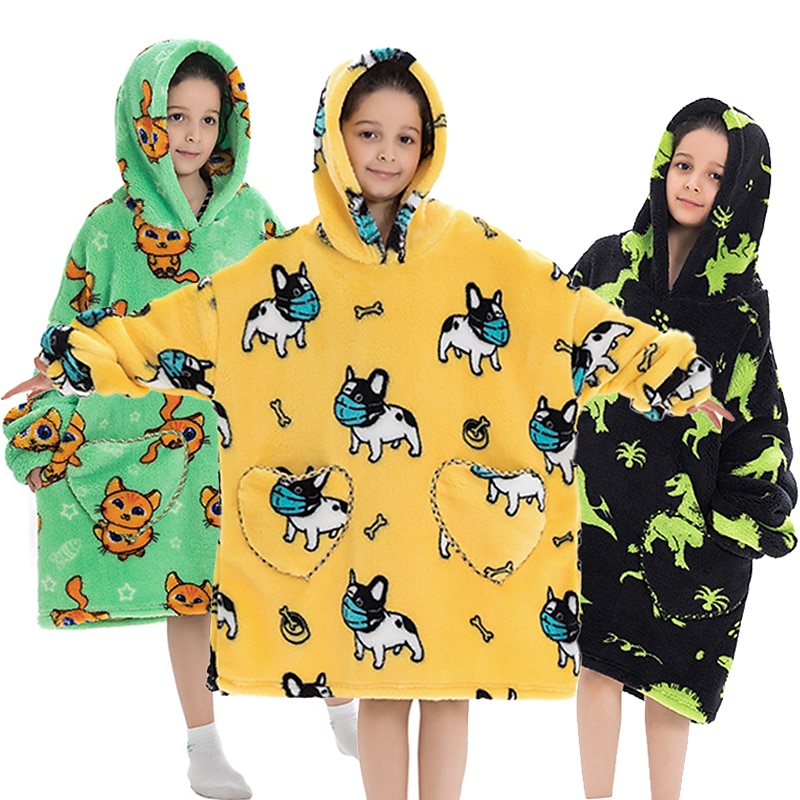 Kid's Adults' Character Oversized Hoodie Blanket Wearable Blanket With Pocket Shark Cat Dinosaur Onesie Pajamas Kigurumi Pajamas For Men and Women Boys and Girls Carnival Masquerade Cartoon