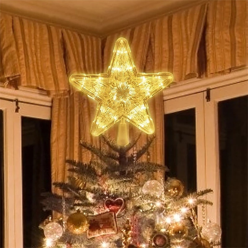 Christmas Tree Star Topper Lights LED Night Light Topper Christmas Tree Ornaments LED For Home Xmas New Year Party Decor Holiday Lighting AA Battery Power2