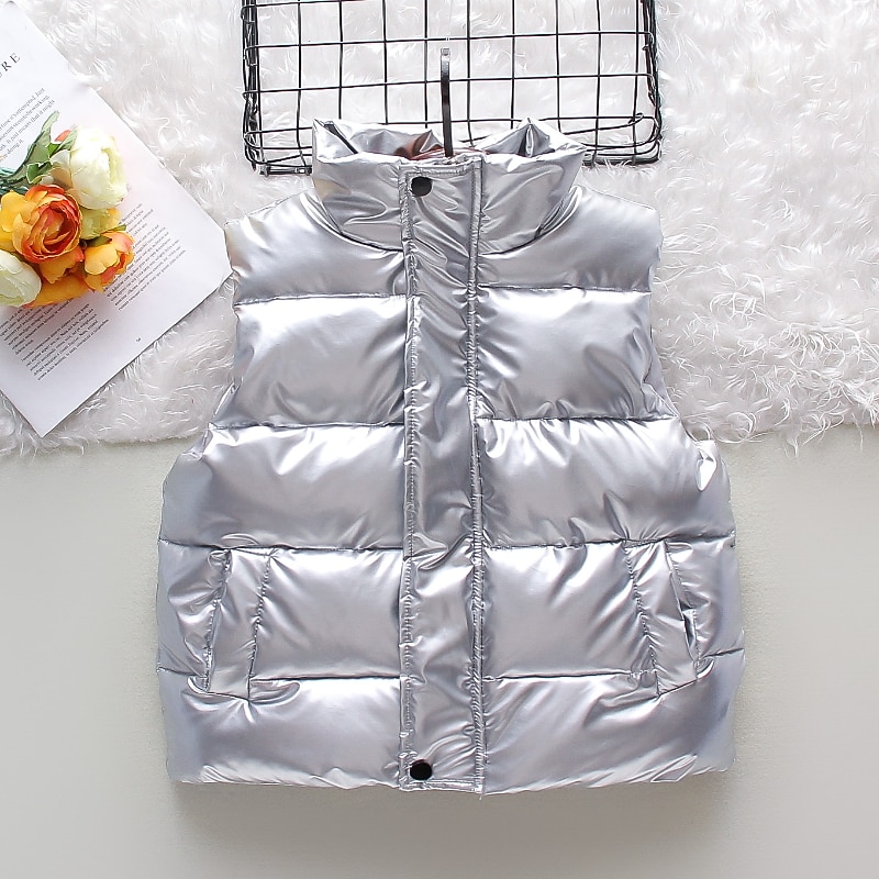 Kids Girls' Down Jacket Vest Coat Puffer Jacket Kids Puffer Jacket Fashion School Coat Outerwear 7-13 Years Fall Black Silver Champagne4
