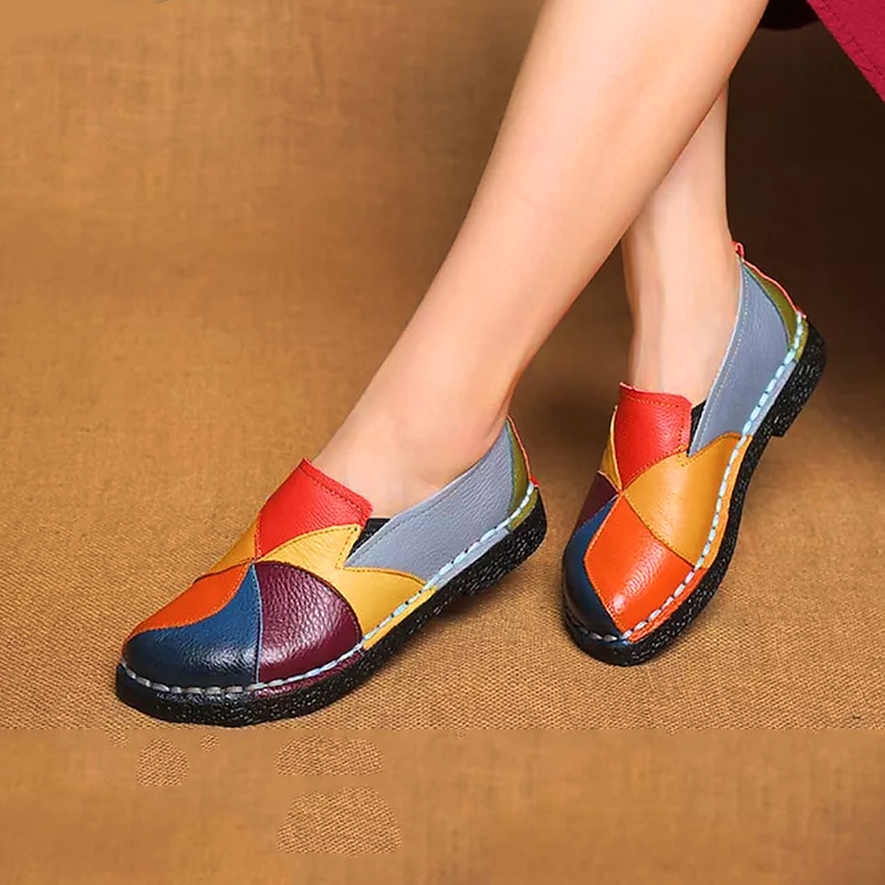 Women's Patchwork Colorful Faux Leather Loafers | Casual Slip-On Shoes with Hand-Stitched Design for Daily Wear and Comfort3