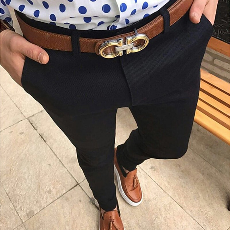 Men's Trousers Chinos Jogger Pants Zipper Pocket Plain Full Length Formal Business Classic Smart Casual Black Light gray3