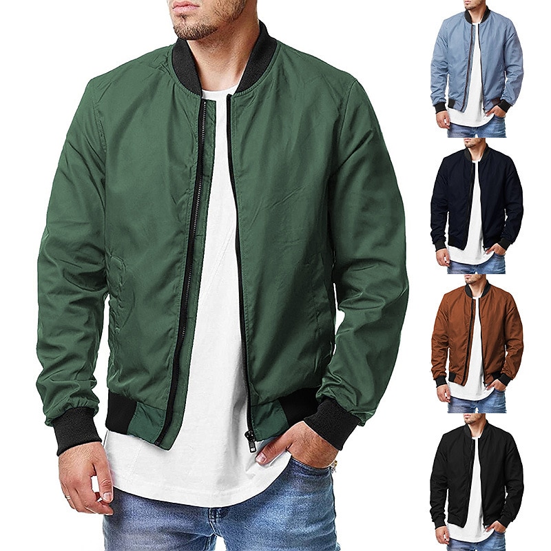 Men's Bomber Jacket Hiking Jacket Spring Outdoor Thermal Warm Windproof Lightweight Breathable Outerwear Windbreaker Trench Coat Fishing Climbing Camping / Hiking / Caving Black Navy Blue khaki Army