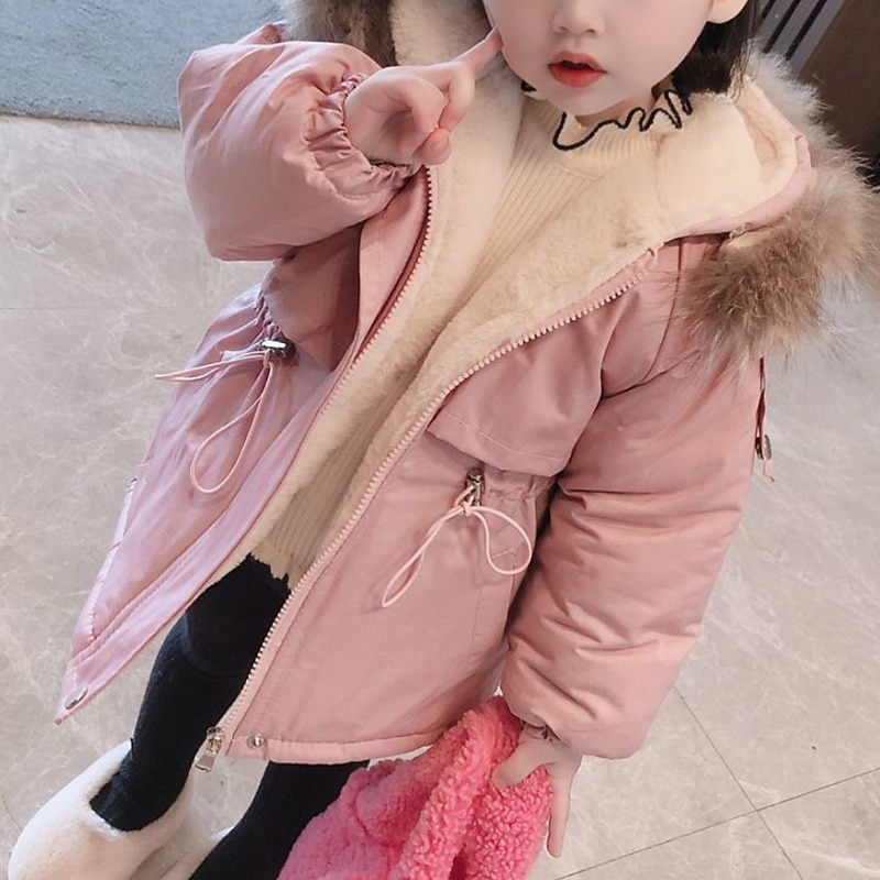 Toddler Girls' Parka Solid Color Fashion Outdoor Cotton Coat Outerwear 3-7 Years Fall Black Pink Blue