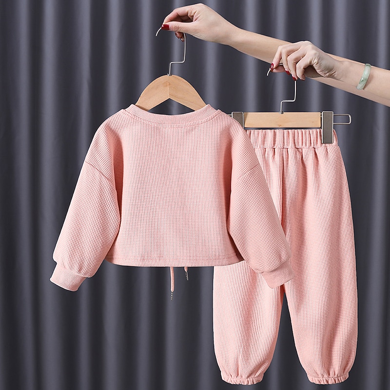 Girls' 3D Solid Color Letter Hoodie & Sweatpants Set Clothing Set Long Sleeve Fall Winter Daily Casual Cotton Kids 2-6 Years Vacation Regular Fit4