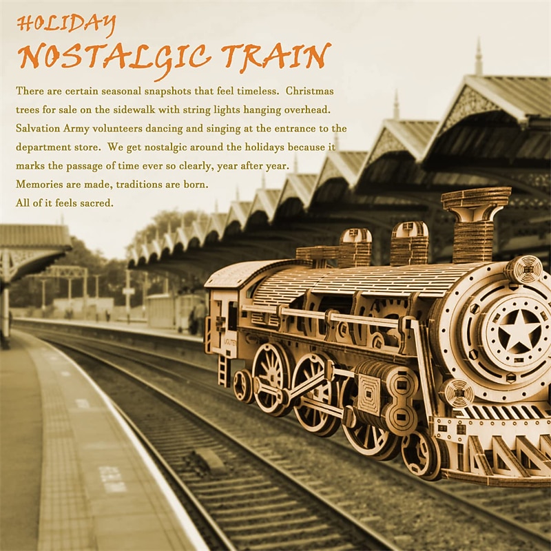 3D Wooden Puzzles Train Locomotive DIY Gear Drive Mechanical Model Brain Teaser Games Stunning Gifts for Adults and Teens3