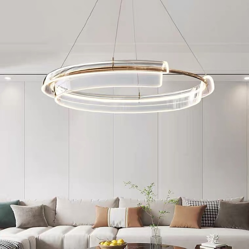LED Pendant Light Circle Round Design Acrylic Metal Finish Adjustable 3000-5400K 1-Ring Luxurious Modern Style Dining Room Bedroom Pendant Lamps 110-220V 3 Colors Light Bulb Included2