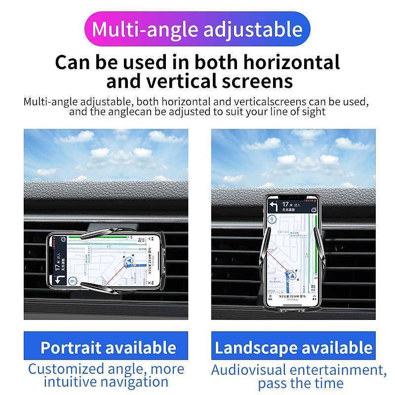 Q6 Wireless Car Charger Fast Charging Auto-Clamping Car Phone Holder Mount Car Air Vent Holder Compatible with iPhone 14/13/12/12ProMax/XS/XR/X/8/8 Samsung S22/S21 LG Huawei Google Pixel3