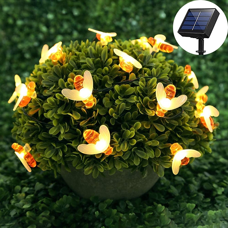 Solar Bee String Lights Outdoor Waterproof 12m-100LED 7m-50LED 6.5m-30LED 8 Modes Lighting Garden Decor Lights Christmas Party Holiday Garden Tree Patio Decoration