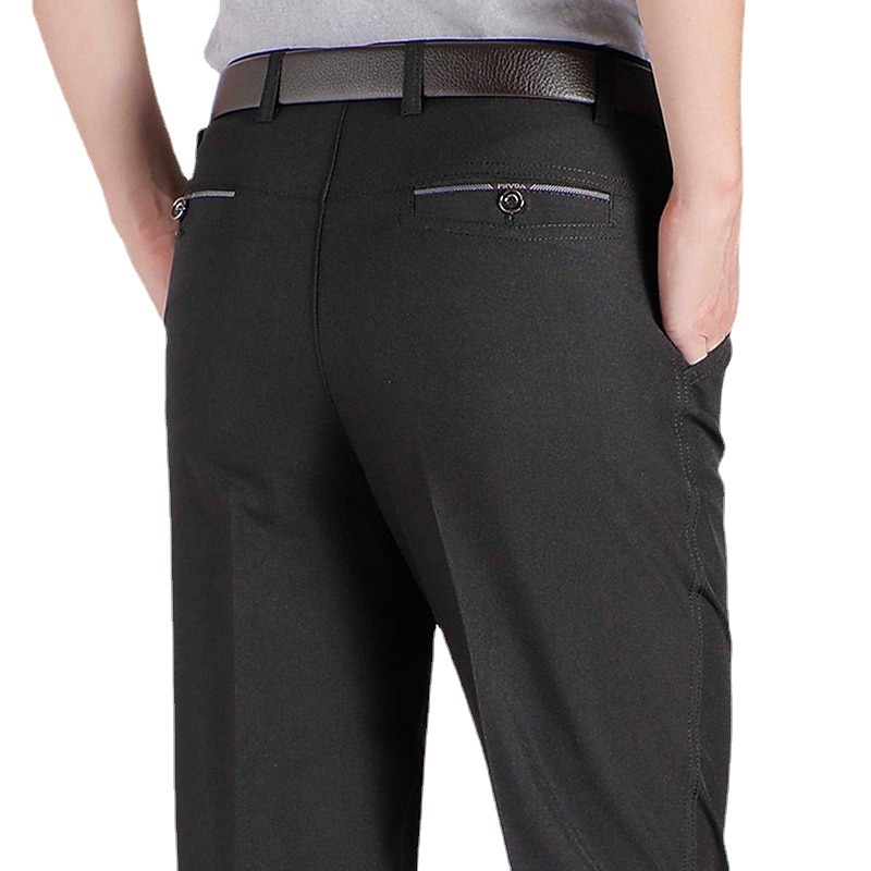 Men's Dress Pants Trousers Chinos Pocket Plain Comfort Breathable Wedding Office Business Chic & Modern Formal Black Blue High Waist Micro-elastic