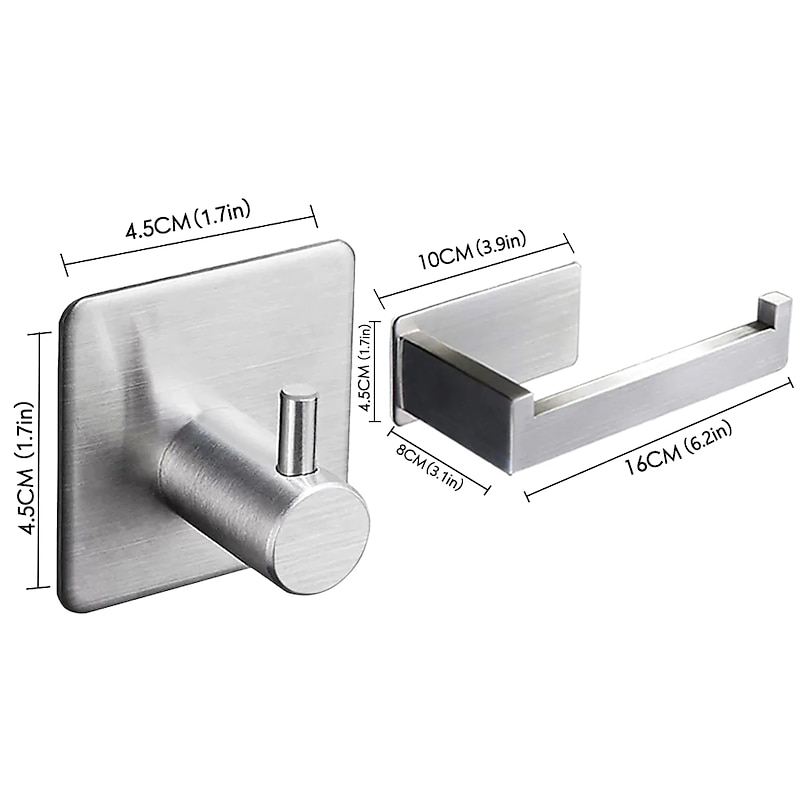 Toilet Paper Holder and 2 Wall Hooks Sets,No Drilling Self-Adhesive Toilet Roll Holder&Robe Hooks Stainless Steel Toilet Roll Holder Toilet Roll Holder Paper Holder for Kitchen and Bathroom Black2