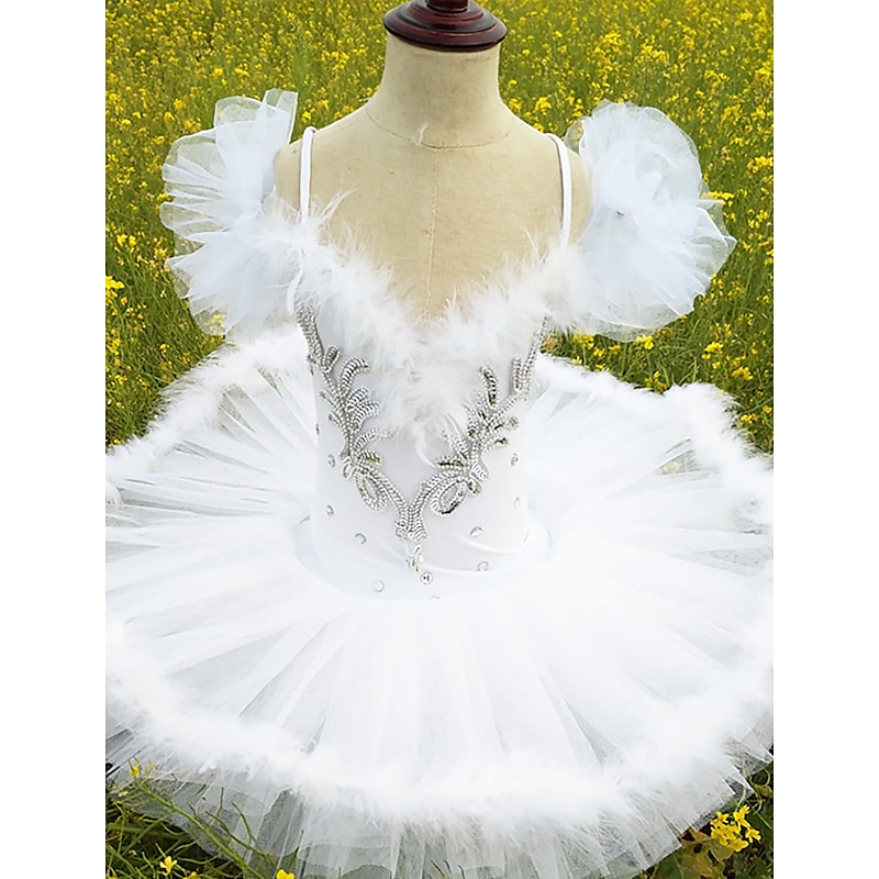 Kids' Dancewear Ballet Dress Feathers / Fur Glitter Crystals / Rhinestones Girls' Training Performance Spandex3