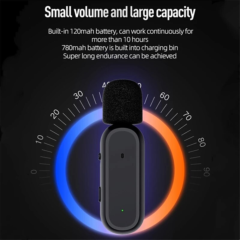 Wireless Lavalier Microphone Noise Cancelling Audio Video Recording for iPhone/iPad/Android/Xiaomi/Samsung Live Game Mic2