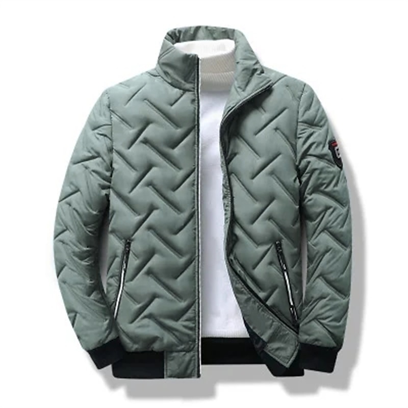 Men's Puffer Jacket Bomber Jacket Quilted Jacket Full Zip Casual Daily Wear Regular Casual Daily Trendy Windproof Warm Fall Winter Stripes and Plaid Black Light Green Royal Blue Gray Puffer Jacket2