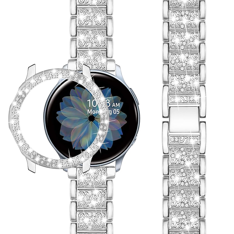 Smart Watch Band for Samsung Galaxy Watch 5 40/44mm Watch 4 Classic 42/46mm Watch 4 40/44mm Watch Active 2 40mm Stainless Steel Rhinestone Smartwatch Strap with Case Bling Diamond Jewelry Bracelet2