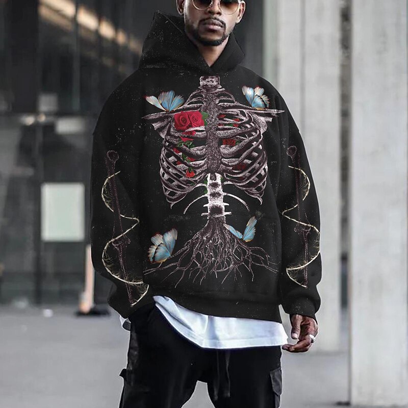 Punk Gothic Skeleton Skull Hoodie Skull Front Pocket Graphic For Couple's Men's Women's Adults' Masquerade 3D Print Casual Daily