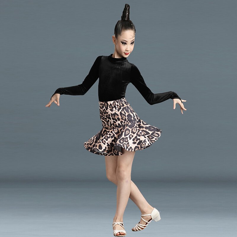 Kids' Dancewear Skirts Pleats Pattern / Print Ruching Girls' Performance Training Long Sleeve Polyester Velvet3
