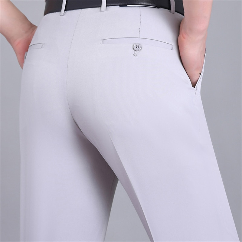 Men's Dress Pants Trousers Casual Pants Pocket Plain Comfort Breathable Wedding Business Casual Retro Vintage Classic Black White High Waist Stretchy4
