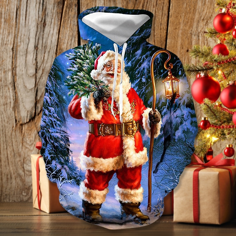 Christmas Men's Santa Claus 3D Hoodies Pullover Graphic Prints Santa Claus Ugly  Print Hooded Casual Daily Sports 3D Print Sportswear Casual Hoodies