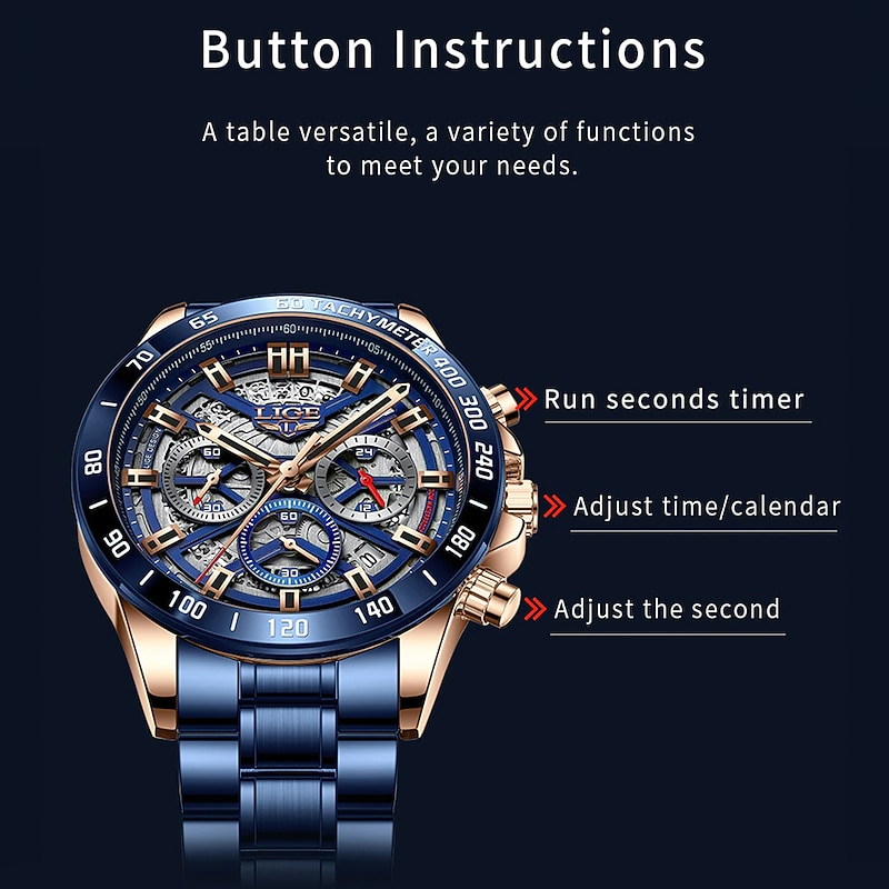 LIGE Fashion Luxury Quartz Men's Watch Waterproof Luminous Stainless Steel Sports Man Wristwatches Chronograph Relogio Masculino3