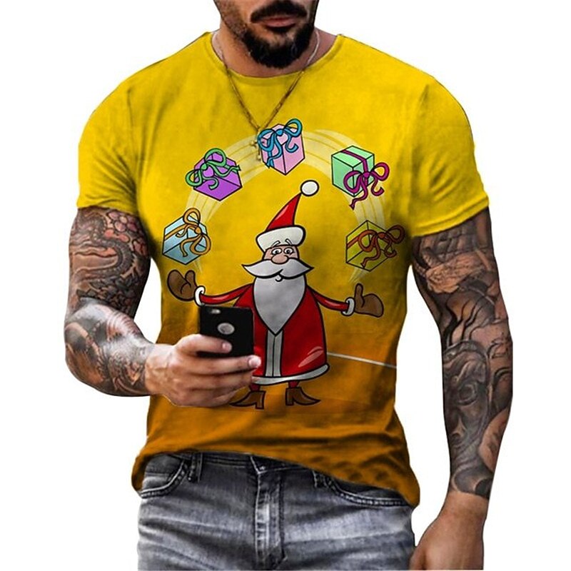 Christmas Men's Santa Claus 3D T-shirts Tee Santa Claus Graphic Prints Crew Neck Red / White Black Yellow Red Navy Blue 3D Print Outdoor Short Sleeve Print Clothing Apparel Polyester Designer Casual4
