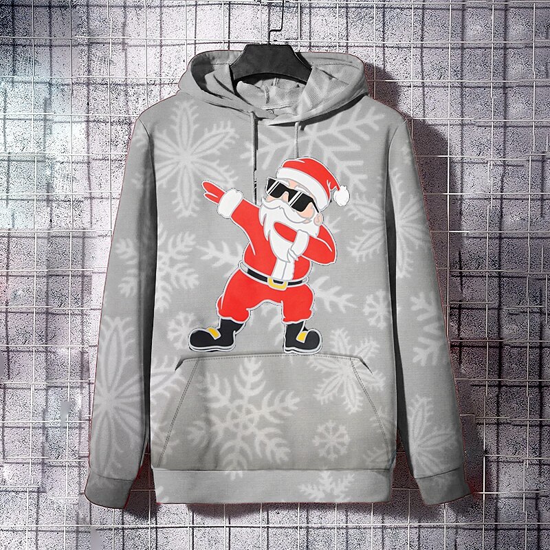 Christmas Men's Santa Claus 3D Hoodies Pullover Blue Purple Brown Gray Hooded Santa Claus Graphic Prints Print  Daily Sports 3D Print Basic