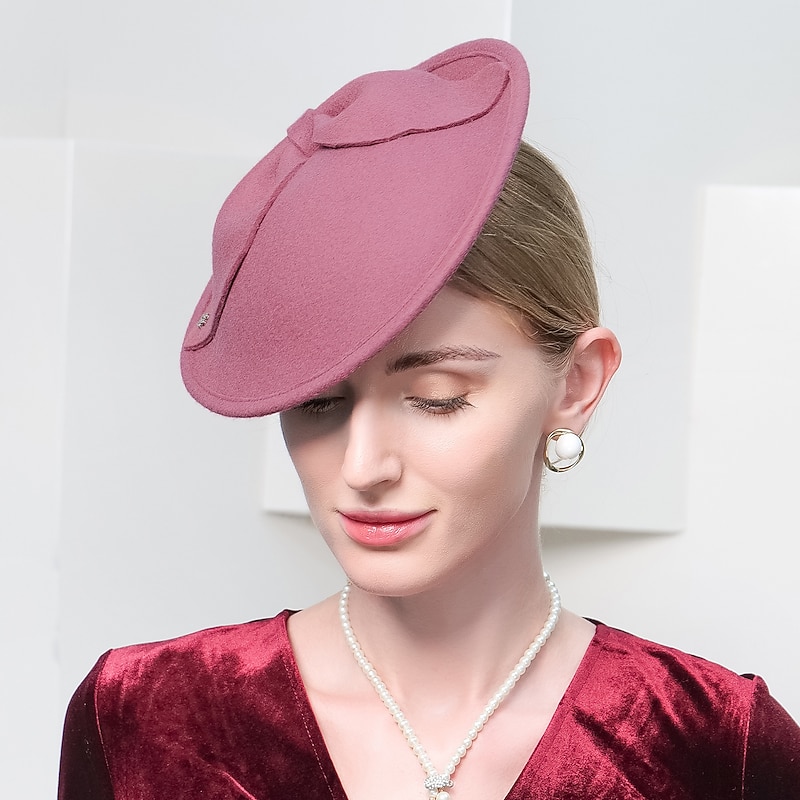 Fashion Elegant 100% Wool Hats / Headwear with Bowknot / Pure Color 1PC Wedding / Party / Evening Headpiece