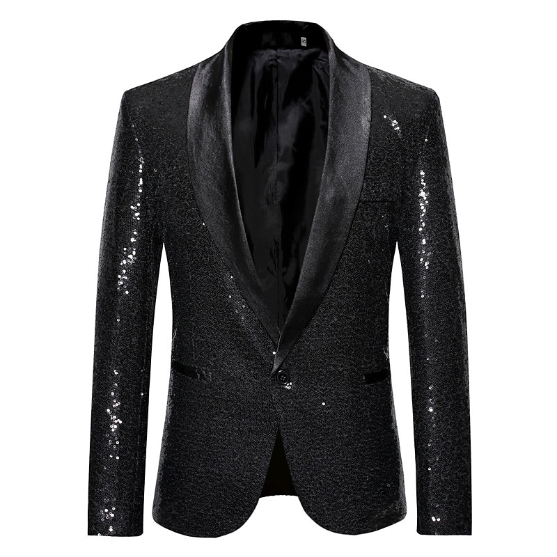 Men's Blazer Cocktail Attire New Year Ceremony Evening Party Fashion Streetwear Fall & Winter Sequin Pure Color Sequins Pocket Comfortable Breathable Single Breasted One-button Blazer Silver Black3