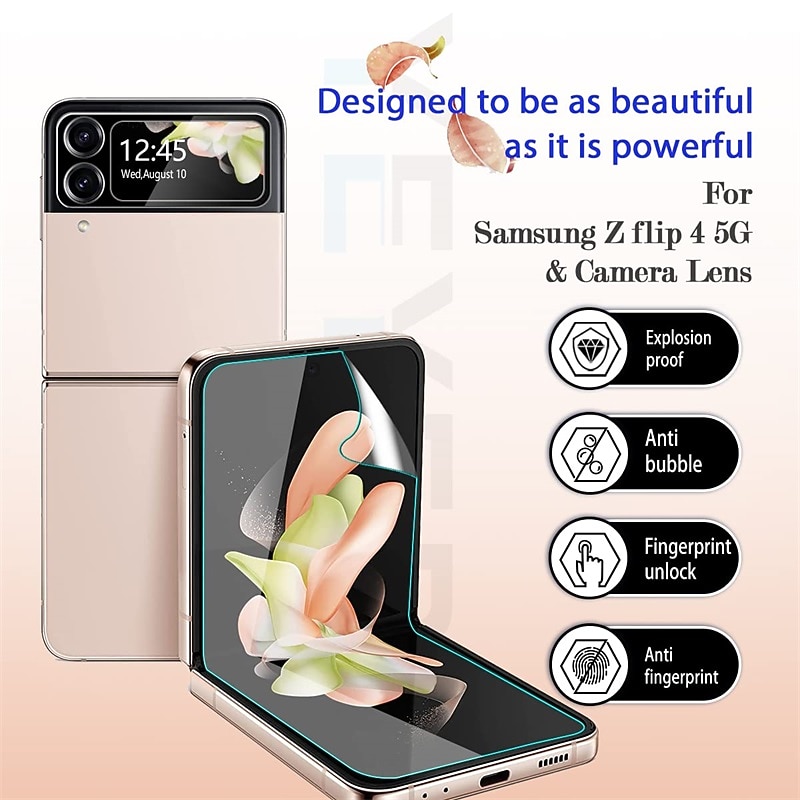 [2+2Pack] Screen Protector + Camera Lens Protector For Samsung Galaxy Z Flip 7 Z Flip 6 Z Flip 5 Z Flip 4 Z Flip 3 TPU Hydrogel 9H Hardness Anti Bubbles Anti-Fingerprint High Definition Explosion2