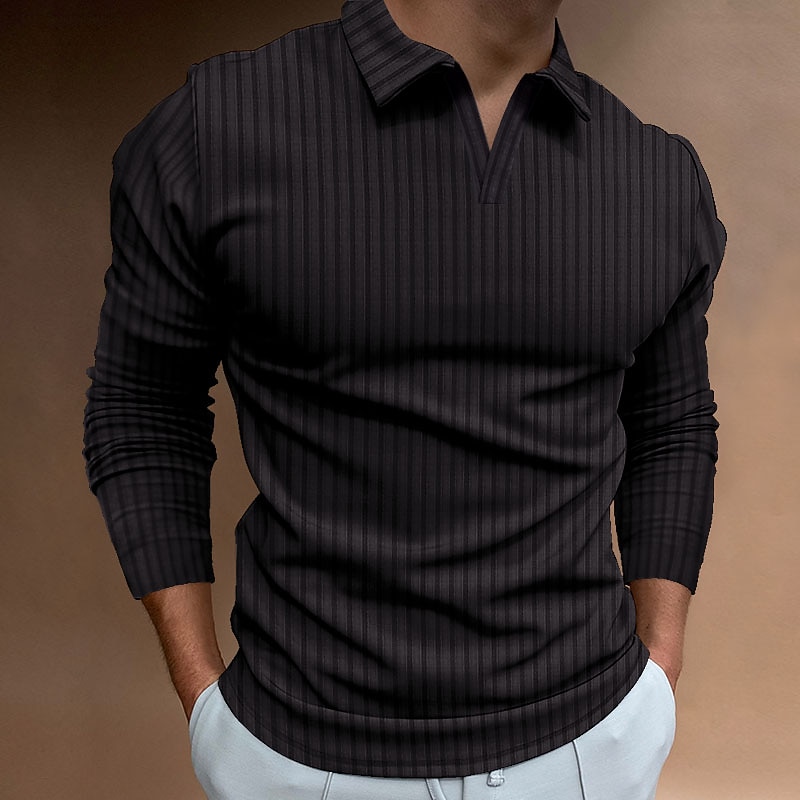 Men's Polo Shirts Muscle Shirt Casual Going out V Neck Long Sleeve Sportswear Casual Solid Color Striped Simple Spring &  Fall Slim Fit Black White Yellow Wine Red Navy Blue Polo Shirts2