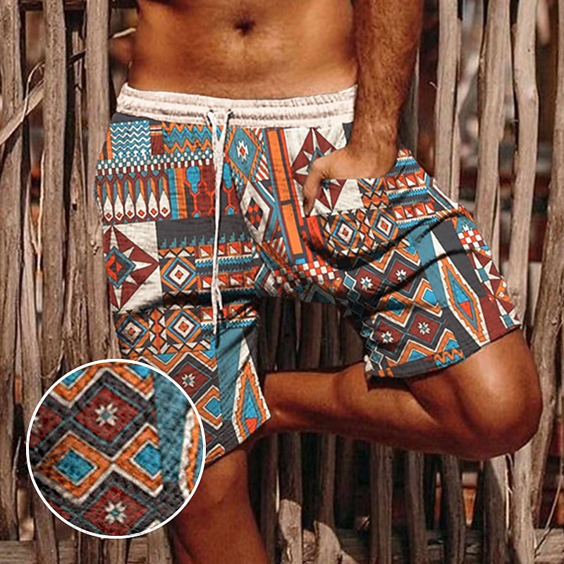 Men's Graphic Prints Geometry Summer Shorts Beach Shorts Casual Shorts Mid Waist Streetwear Stylish Ethnic Style Daily Holiday Beach Drawstring Elastic Waist 3D Print Designer Clothing Apparel