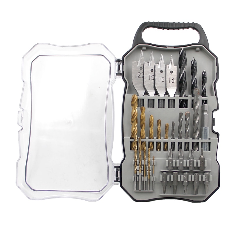 31pc Plastic Box Woodworking Household DIY Drilling Series Set Fried Dough Twist Drill Flat Drill Construction Drill Bit Set
