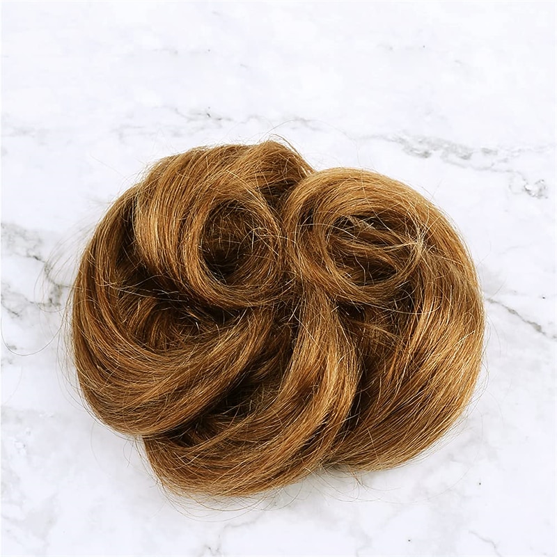 Messy Bun  Scrunchie Instant Up-do Donut Chignon Curly Wavy Hairpieces for Women (#8 Brown/Light Chestnut Brown)2